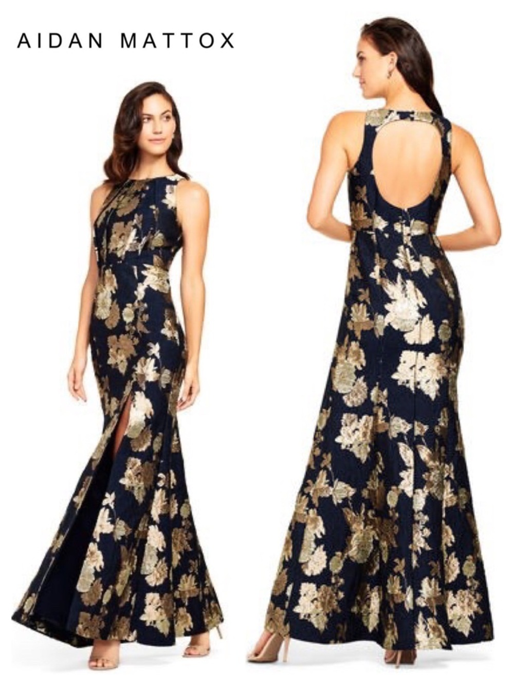 AIDAN MATTOX Floral Jacquard Mermaid Gown